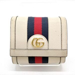 Gucci Mystic White Navy Stripe Sherry Line Web GG Marmont Ophidia Compact Wallet